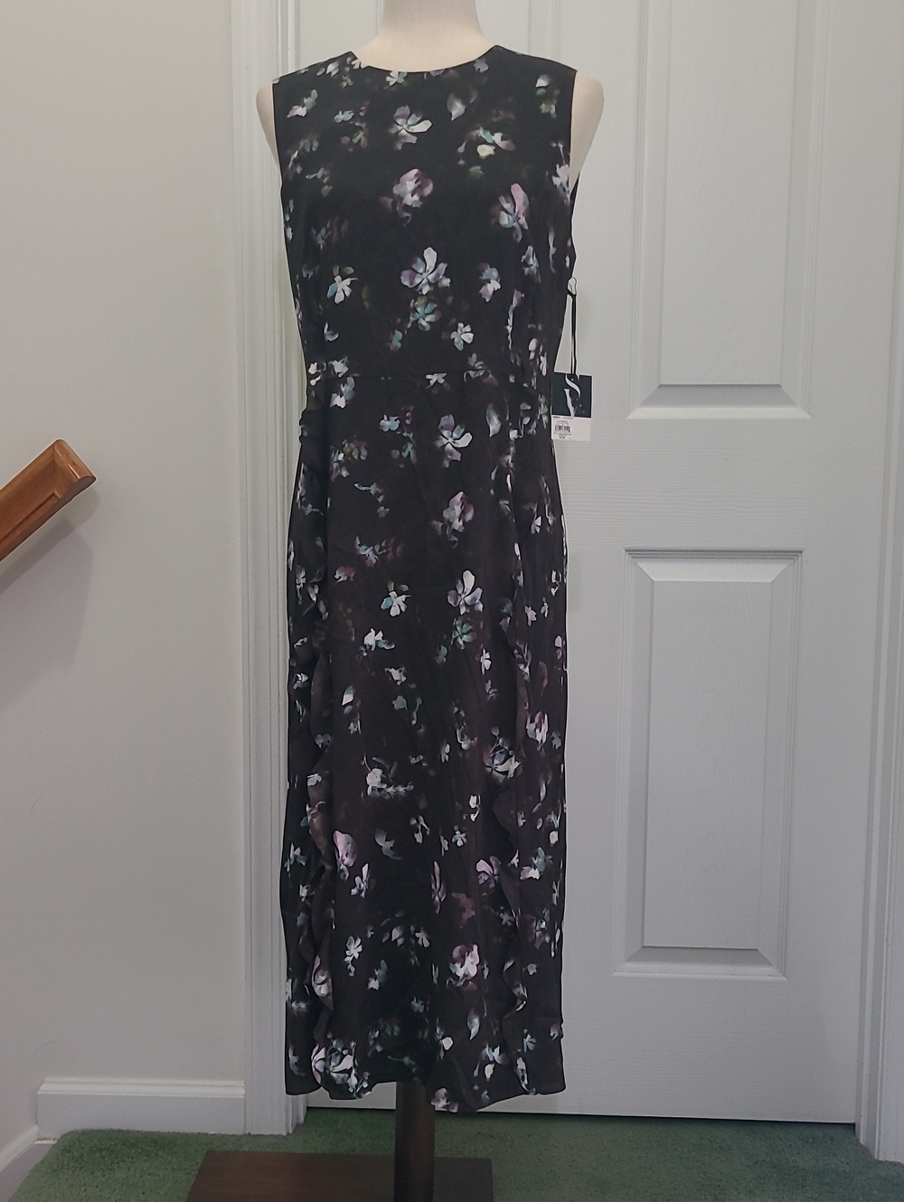Simply Vera Wang Sleeveless Black Floral Ruffle A Line Dress